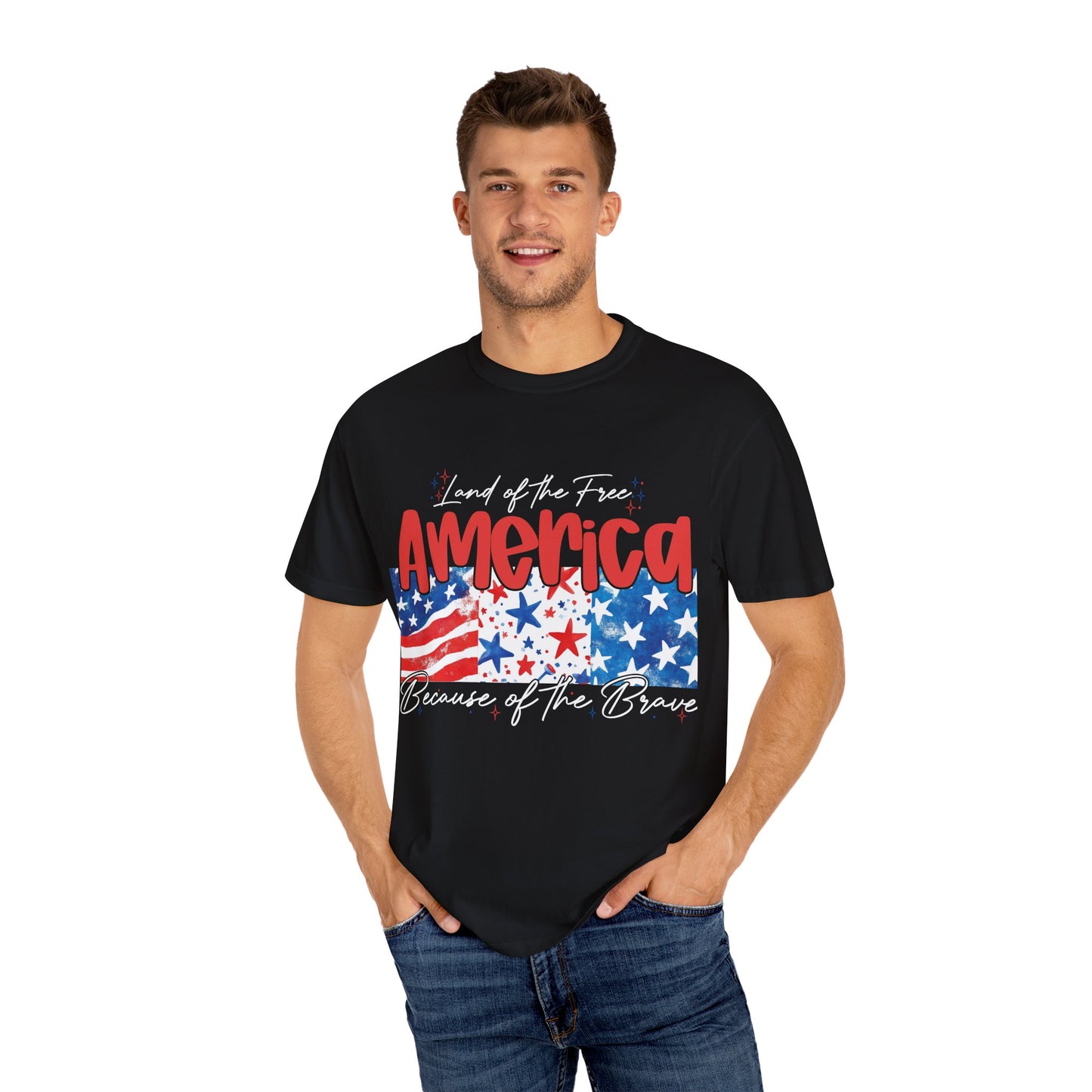 Patriotic Garment-Dyed T-Shirt - 'Land of the Free, Because of the Brave'
