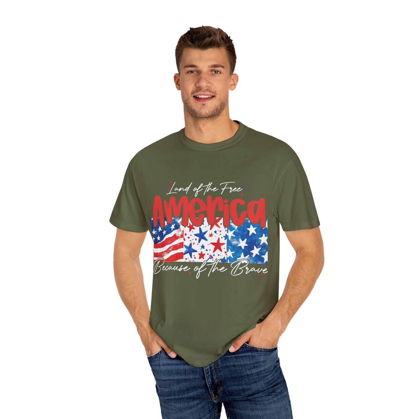 Patriotic Garment-Dyed T-Shirt - 'Land of the Free, Because of the Brave'