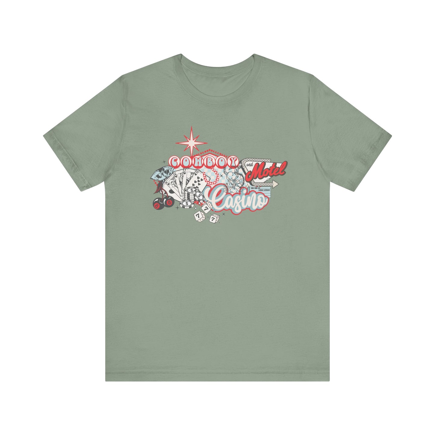 Retro Cowboy Casino Short Sleeve Tee - Fun Graphic T-Shirt for Casual Wear