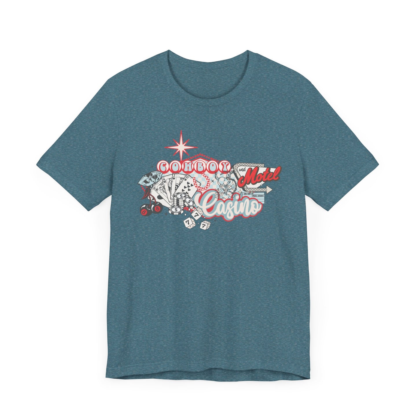 Retro Cowboy Casino Short Sleeve Tee - Fun Graphic T-Shirt for Casual Wear