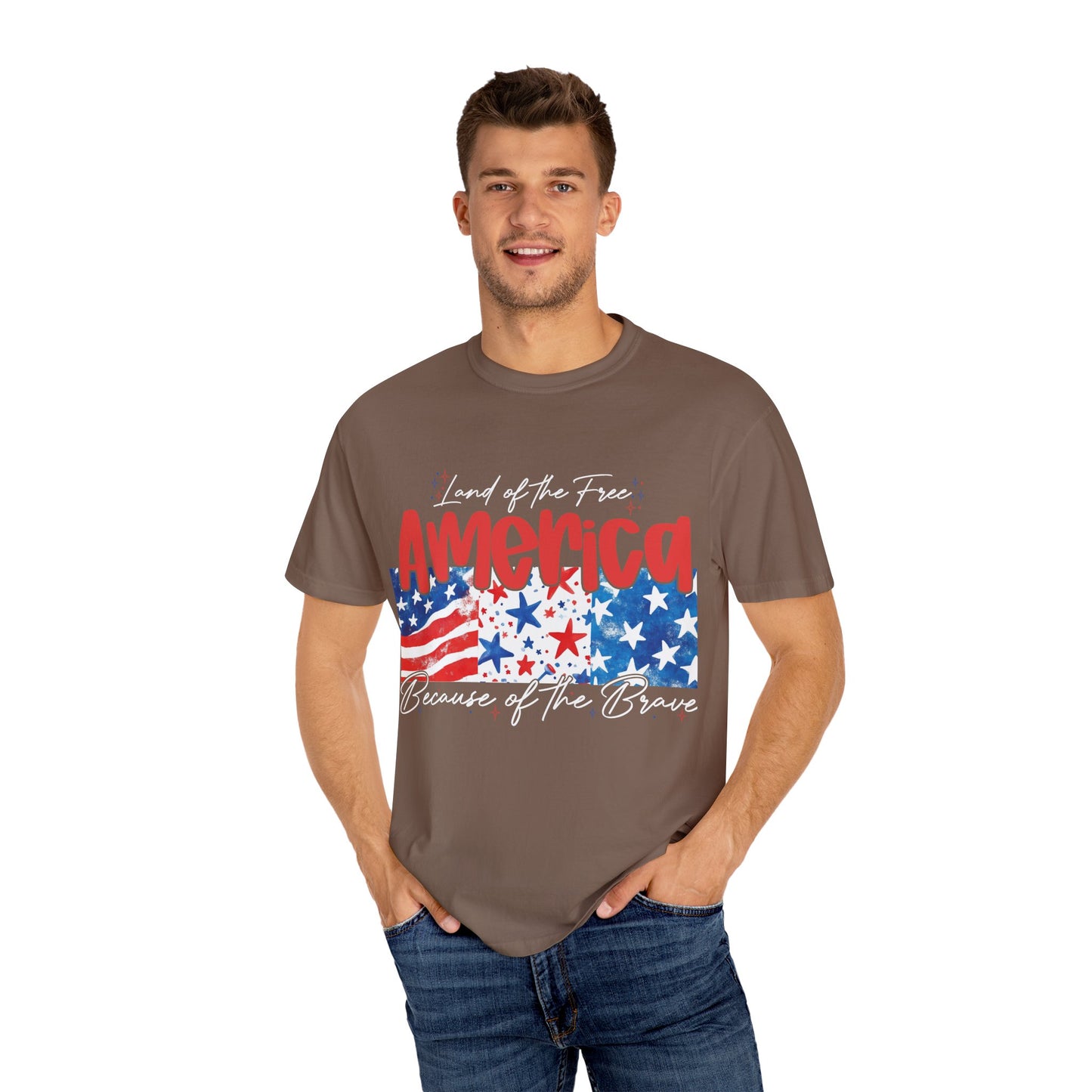 Patriotic Garment-Dyed T-Shirt - 'Land of the Free, Because of the Brave'