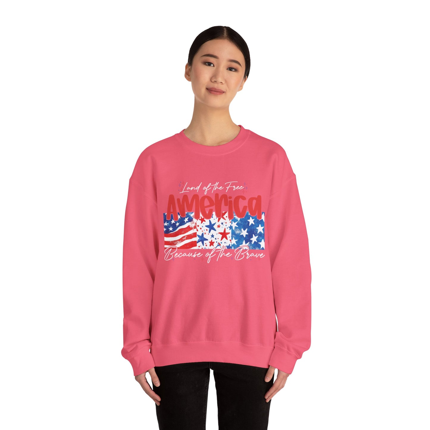 America Sweatshirt - Land of the Free, Because of the Brave - Unisex Heavy Blend™ Crewneck