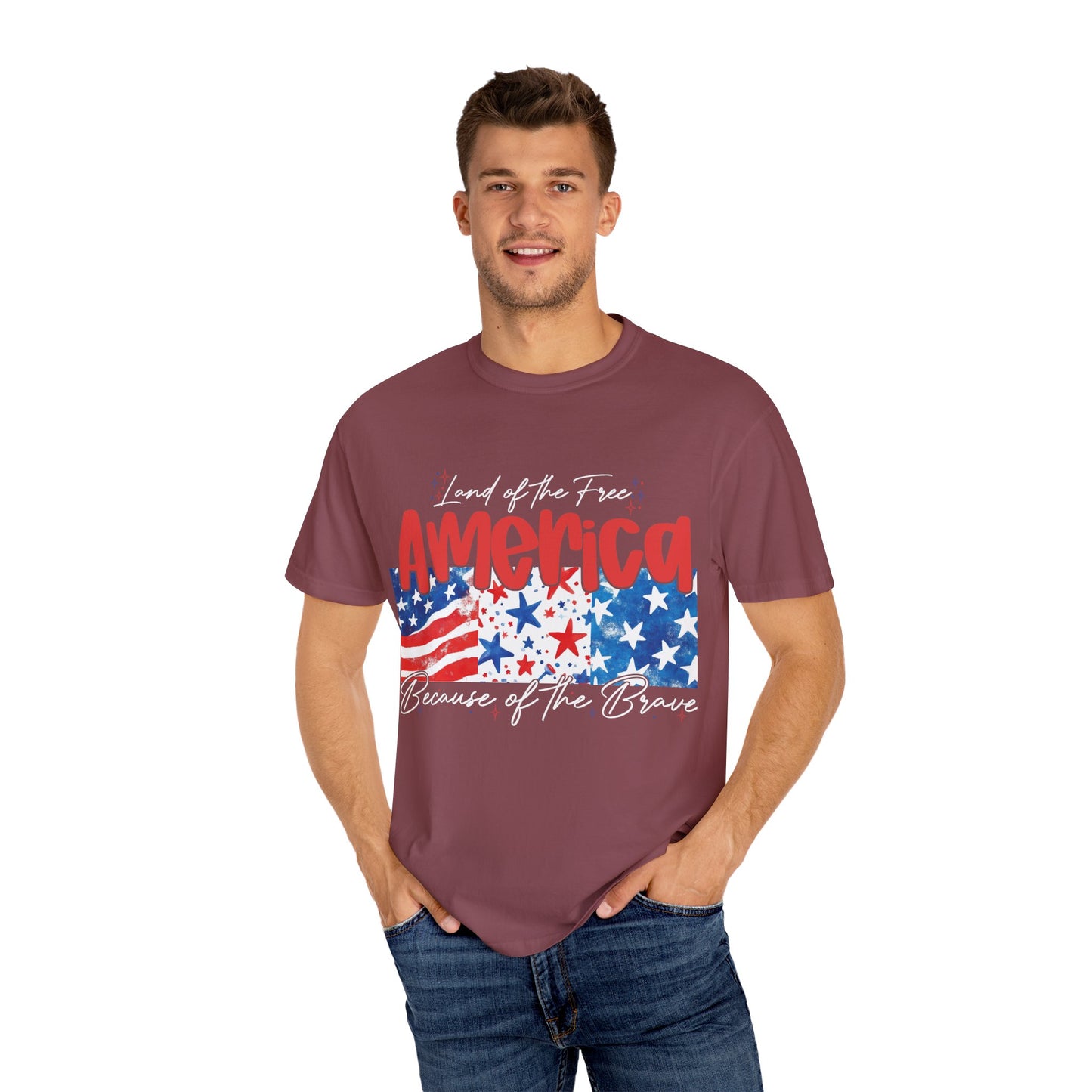 Patriotic Garment-Dyed T-Shirt - 'Land of the Free, Because of the Brave'