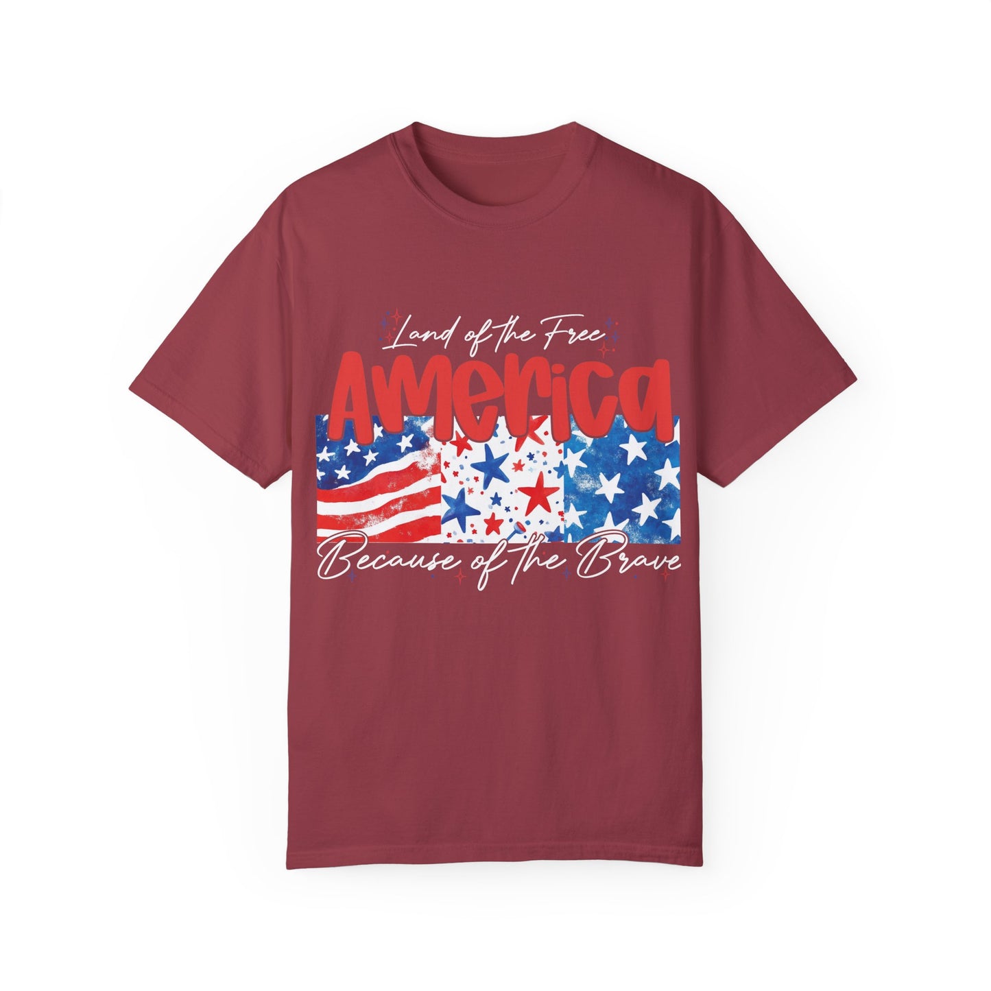 Patriotic Garment-Dyed T-Shirt - 'Land of the Free, Because of the Brave'