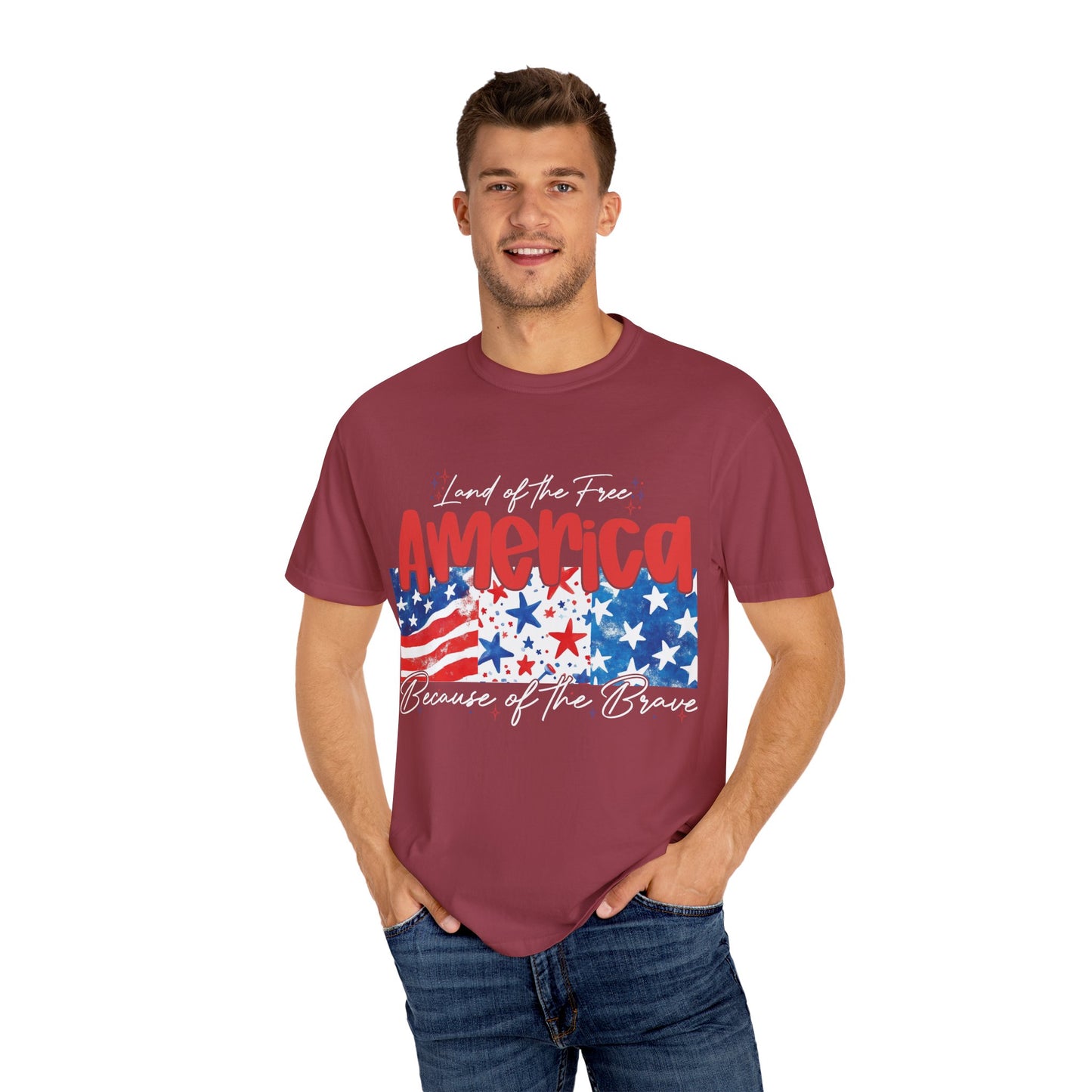 Patriotic Garment-Dyed T-Shirt - 'Land of the Free, Because of the Brave'