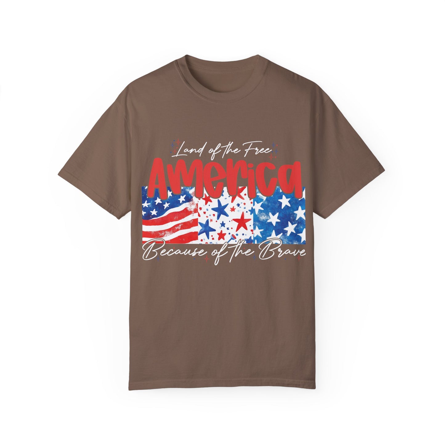 Patriotic Garment-Dyed T-Shirt - 'Land of the Free, Because of the Brave'