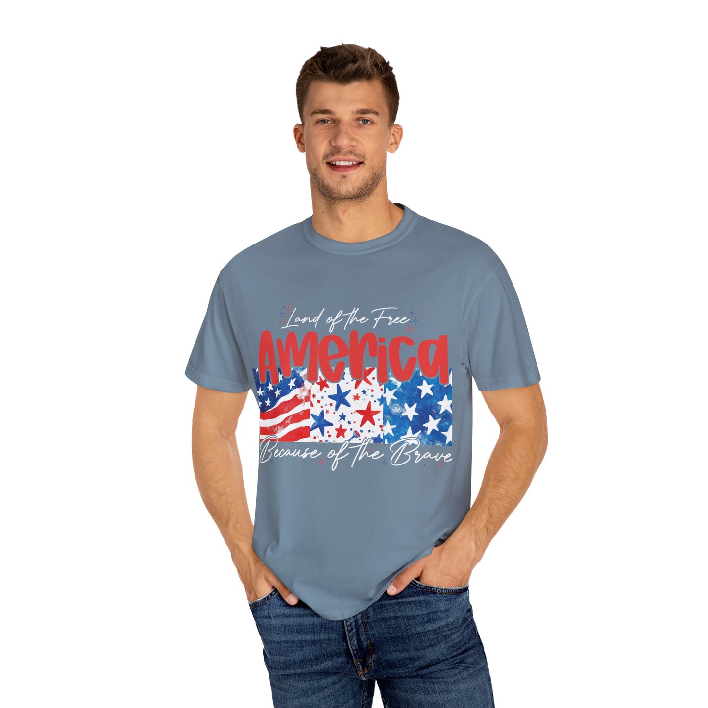 Patriotic Garment-Dyed T-Shirt - 'Land of the Free, Because of the Brave'