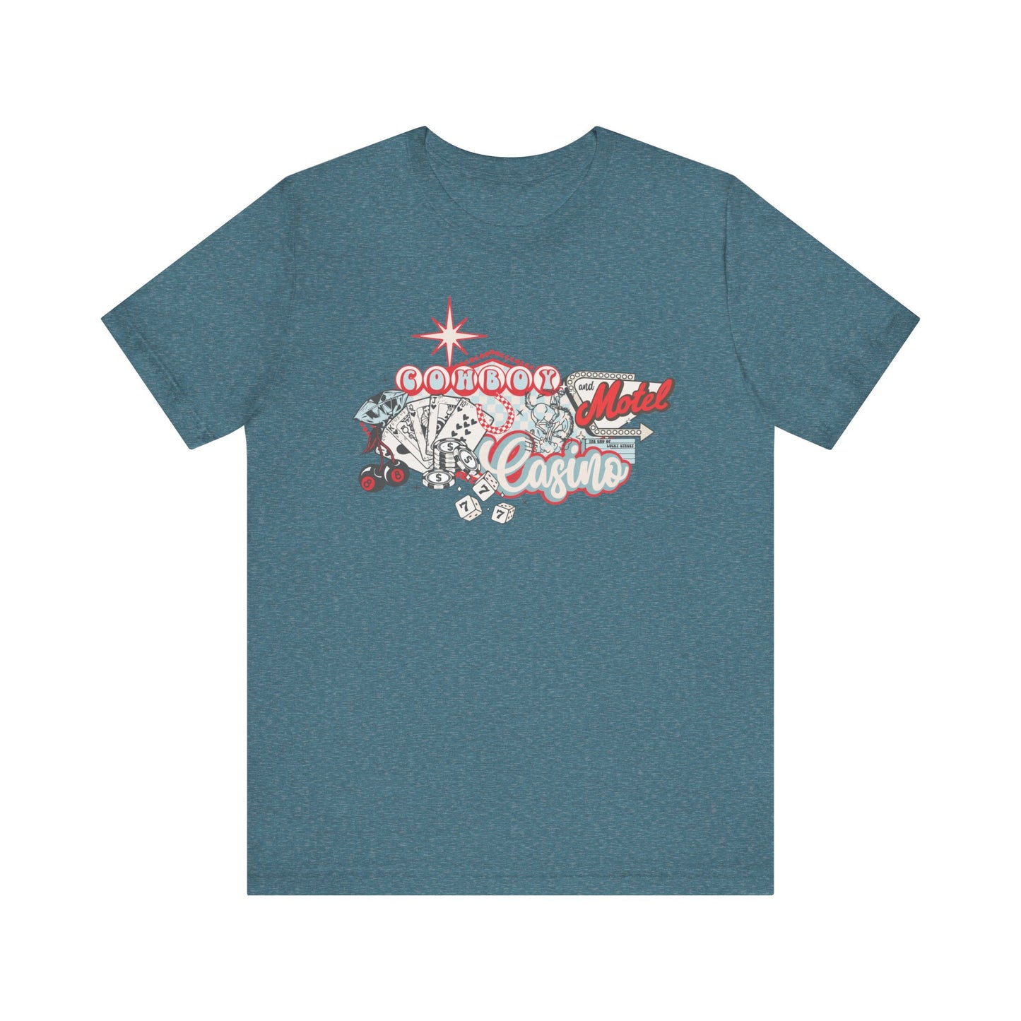 Retro Cowboy Casino Short Sleeve Tee - Fun Graphic T-Shirt for Casual Wear