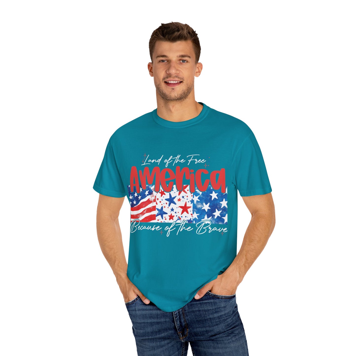 Patriotic Garment-Dyed T-Shirt - 'Land of the Free, Because of the Brave'