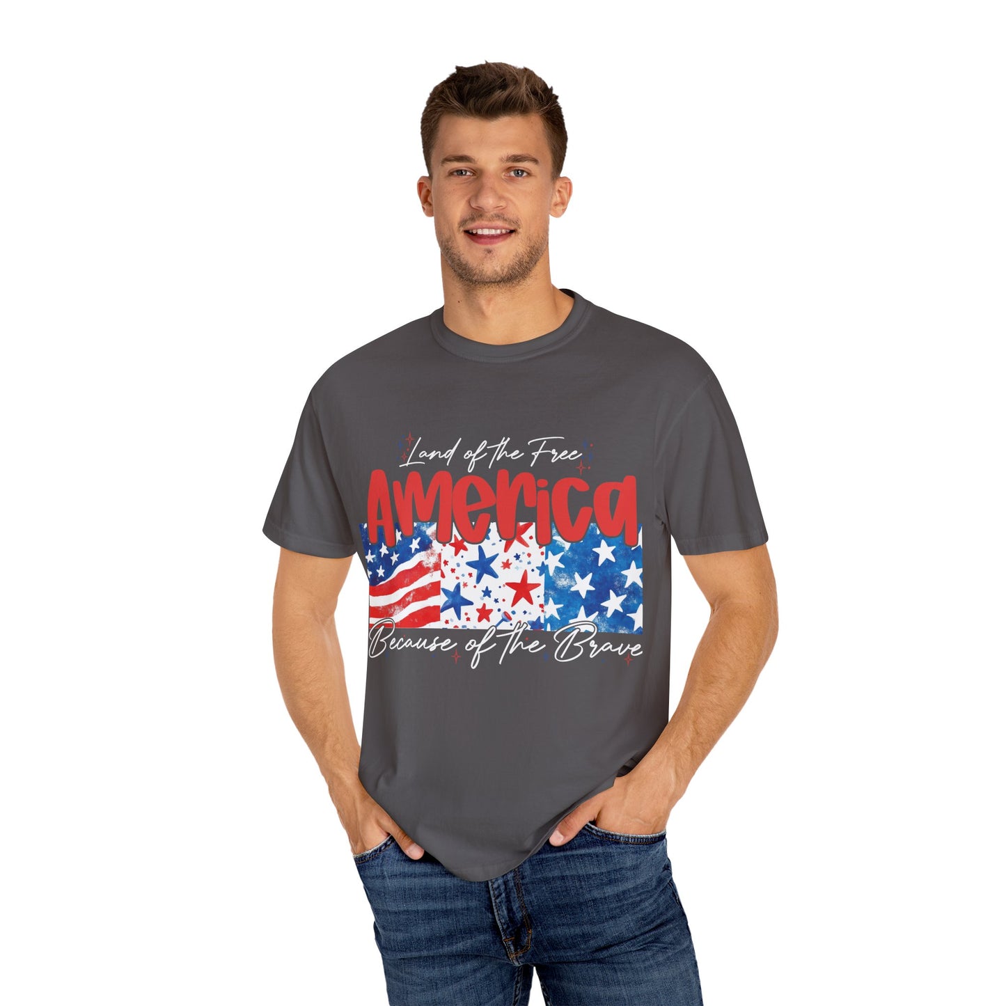 Patriotic Garment-Dyed T-Shirt - 'Land of the Free, Because of the Brave'