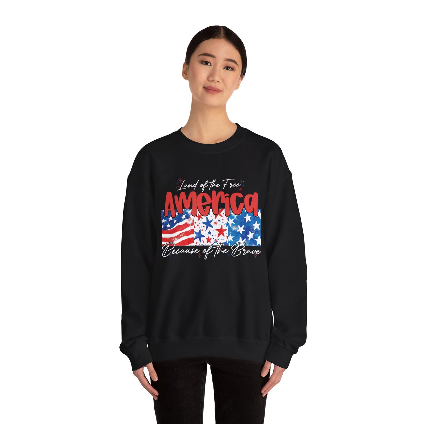 America Sweatshirt - Land of the Free, Because of the Brave - Unisex Heavy Blend™ Crewneck