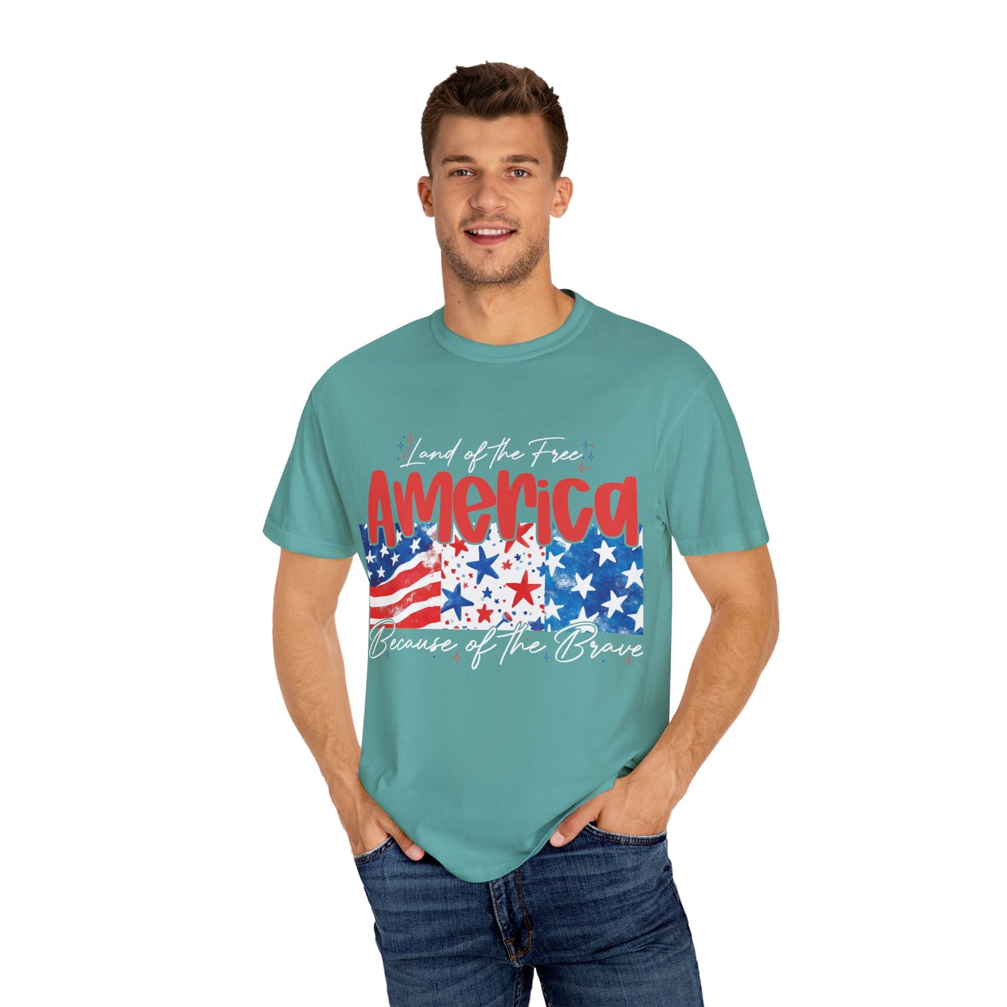 Patriotic Garment-Dyed T-Shirt - 'Land of the Free, Because of the Brave'
