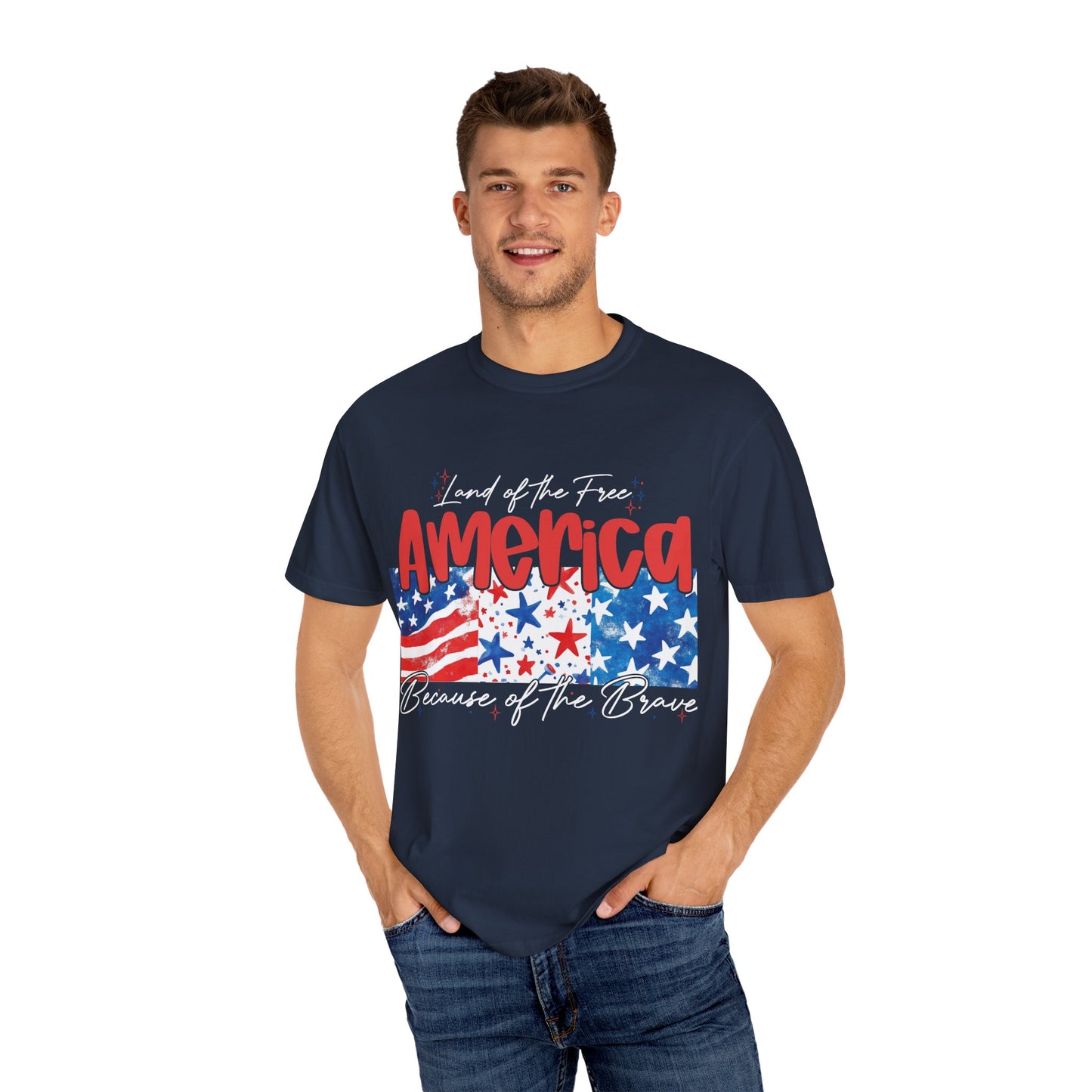 Patriotic Garment-Dyed T-Shirt - 'Land of the Free, Because of the Brave'
