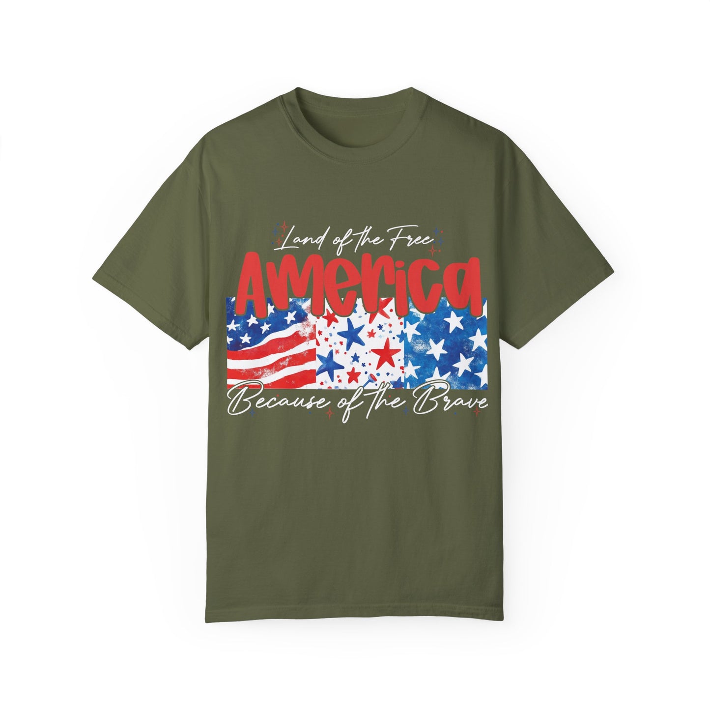 Patriotic Garment-Dyed T-Shirt - 'Land of the Free, Because of the Brave'