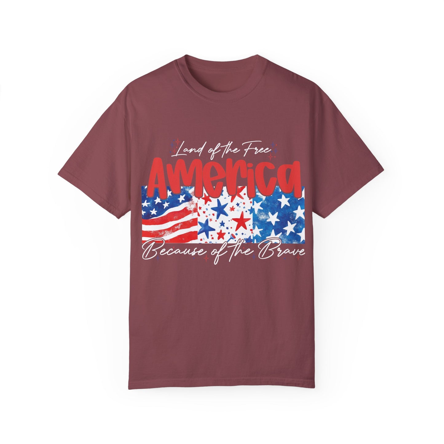 Patriotic Garment-Dyed T-Shirt - 'Land of the Free, Because of the Brave'