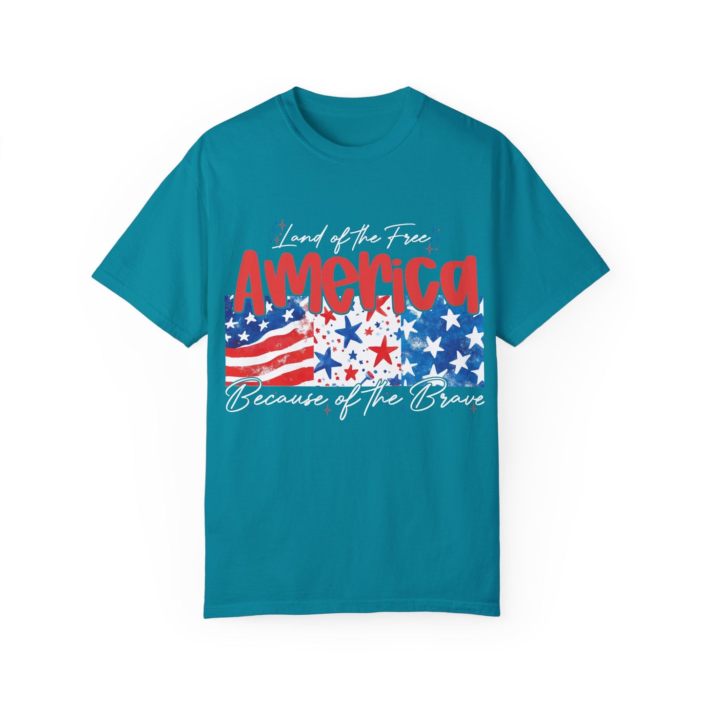 Patriotic Garment-Dyed T-Shirt - 'Land of the Free, Because of the Brave'