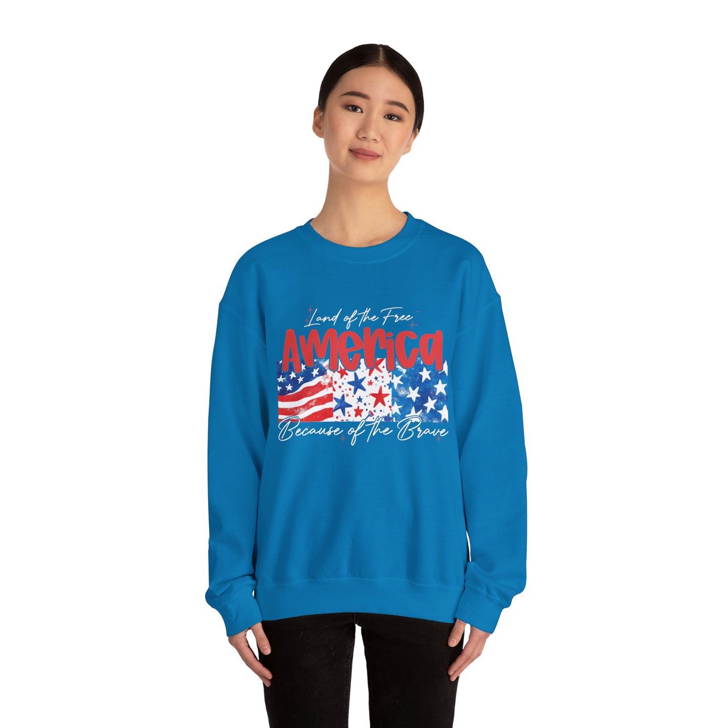 America Sweatshirt - Land of the Free, Because of the Brave - Unisex Heavy Blend™ Crewneck